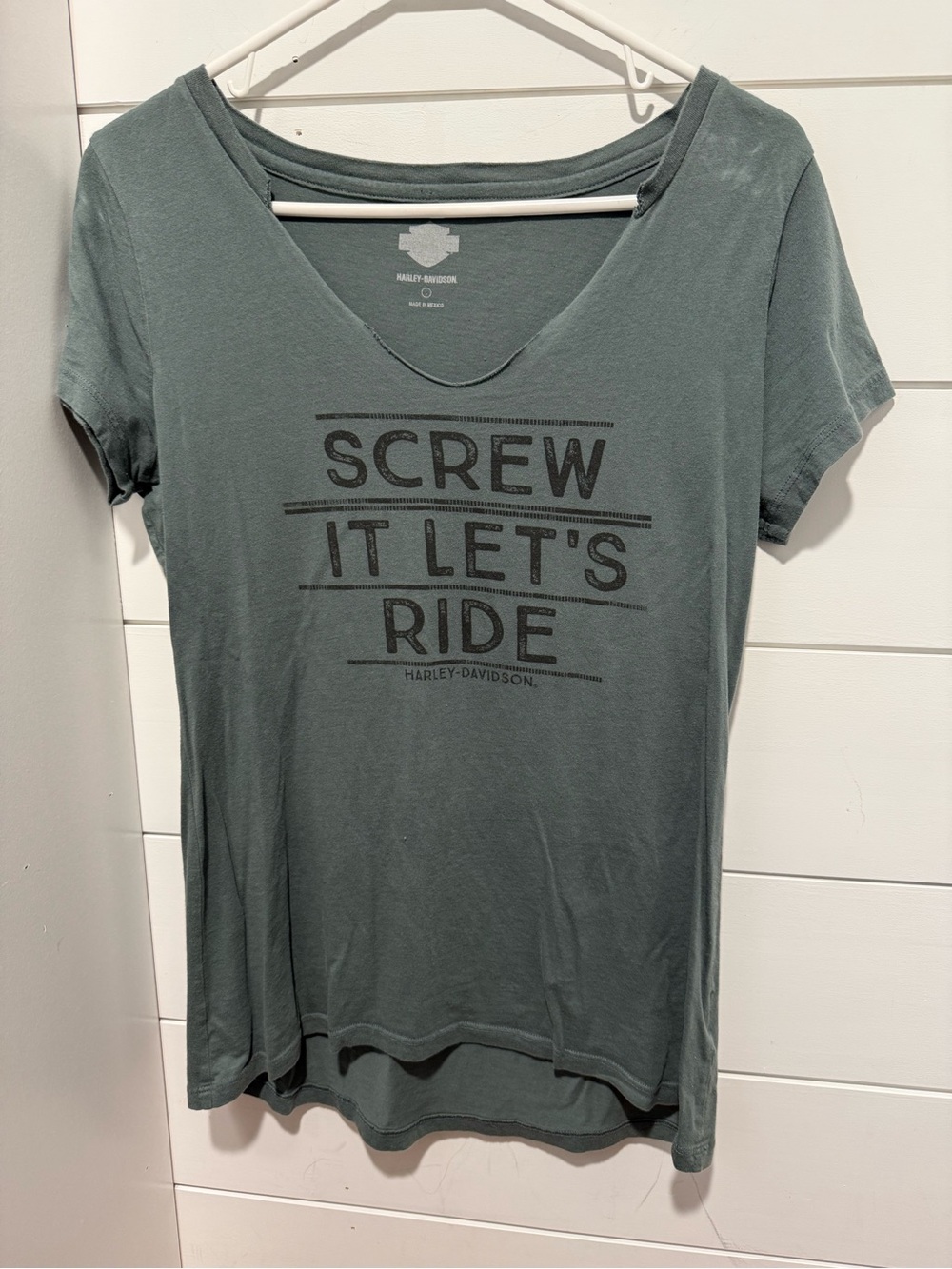 Harley-Davidson Women's 'Screw It Let's Ride' V-Neck Tee - Slate Green